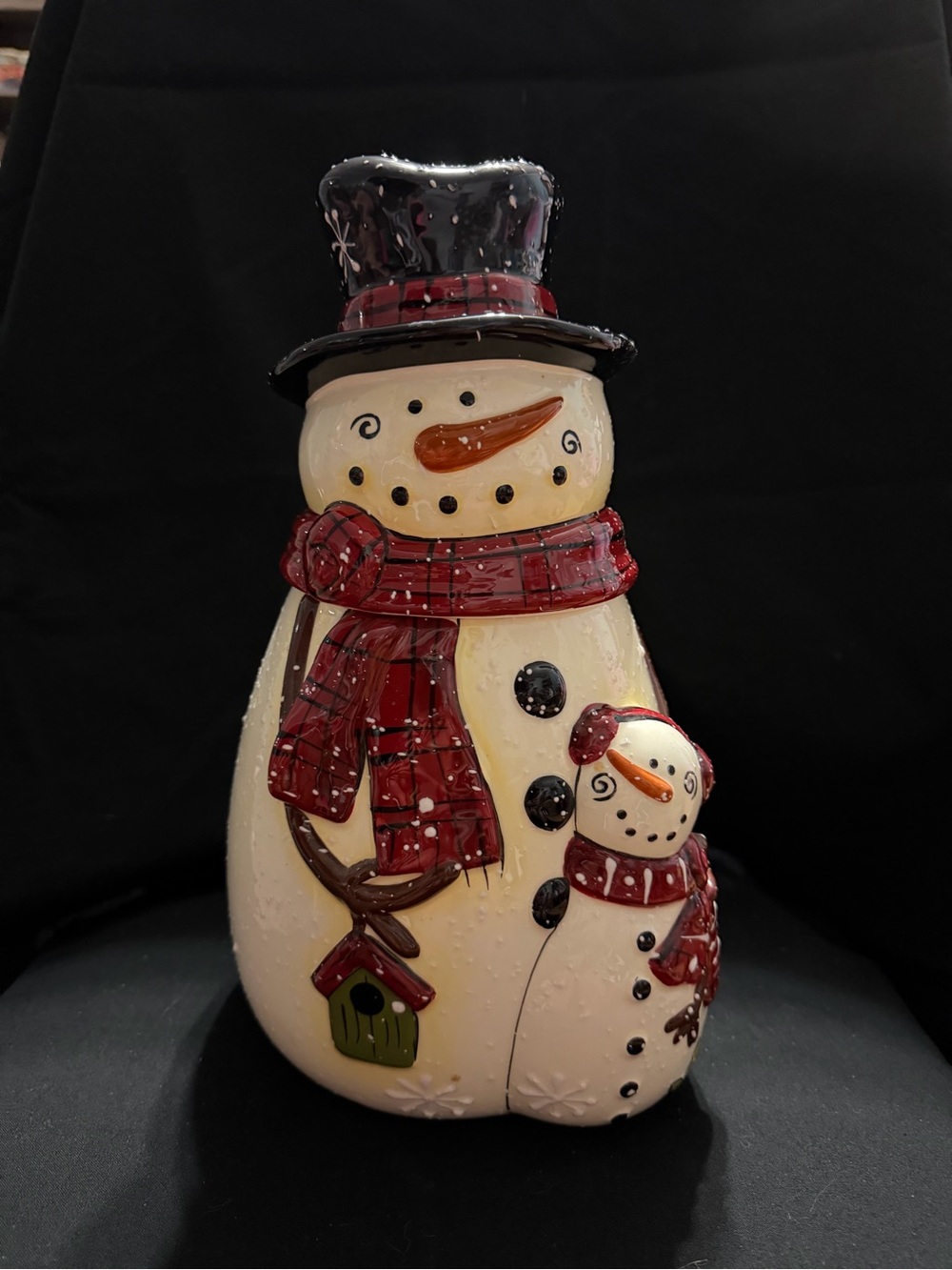 Festive Red-Scarf Snowman Decorative Cookie Jar